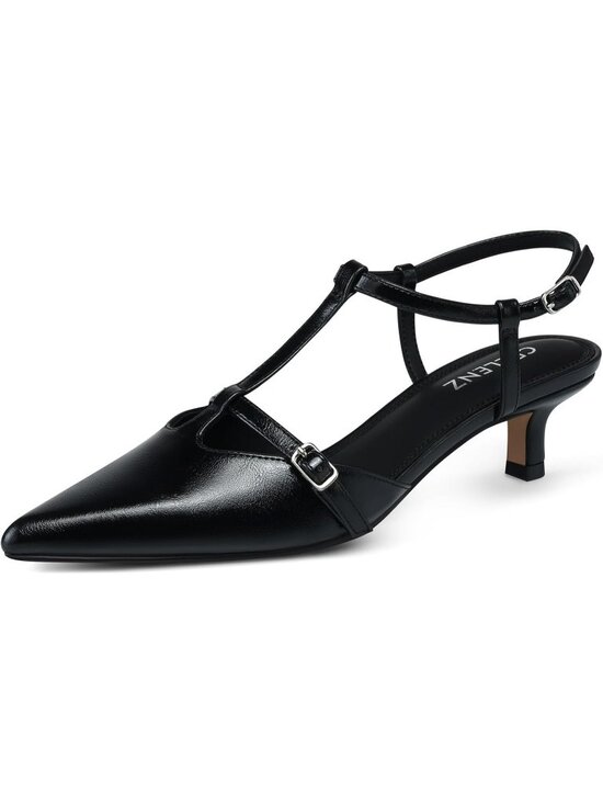 Shoes - Women's Low Heel Pumps 2 Inch Kitten Heels Ankle Black Pu Strappy Slingback Pump